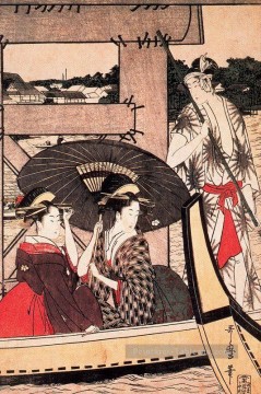  bij Peintre - Profiter de la brise du soir fraîche sur et sous le pont de Kitagawa Utamaro ukiyo e Bijin GA